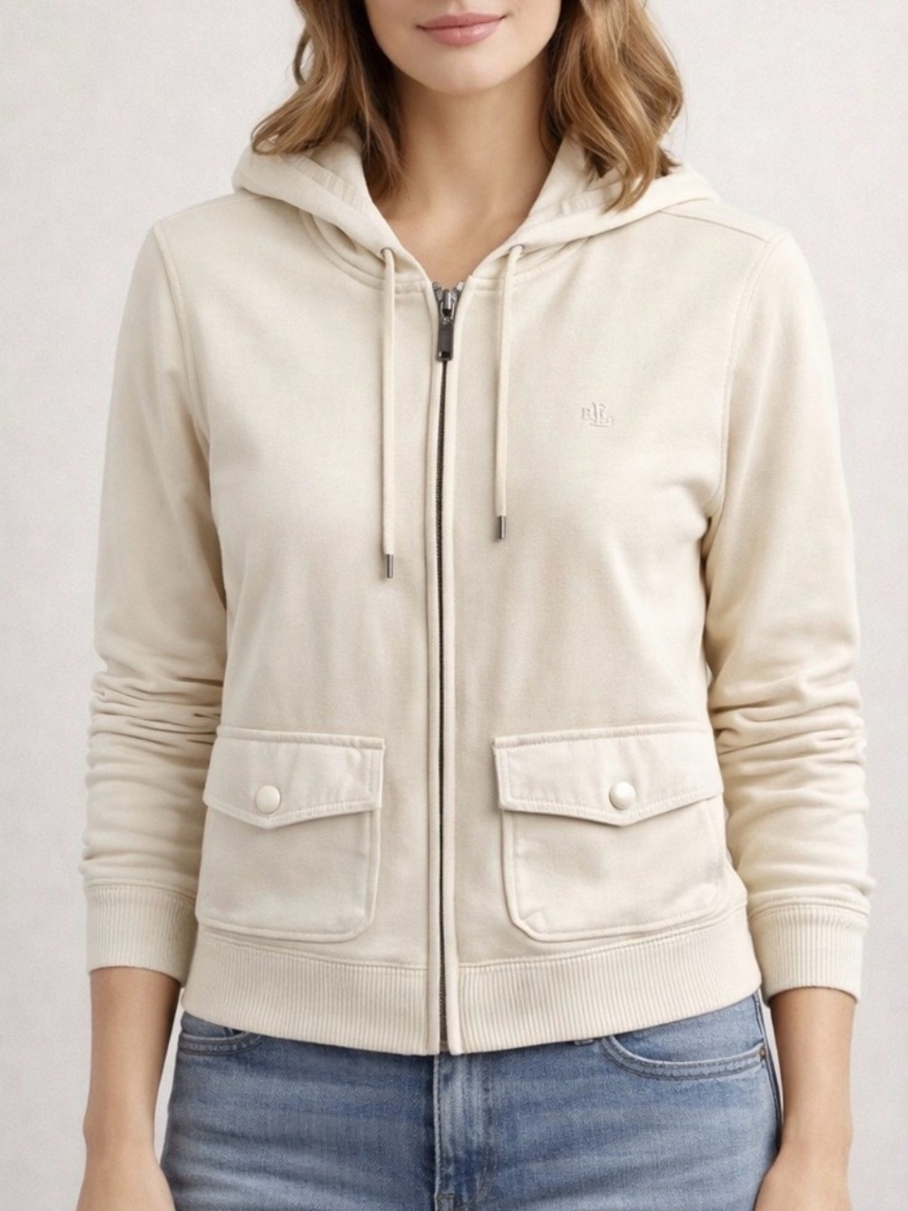 Ralph Lauren cream Hooded Zip Jacket with cargo pockets